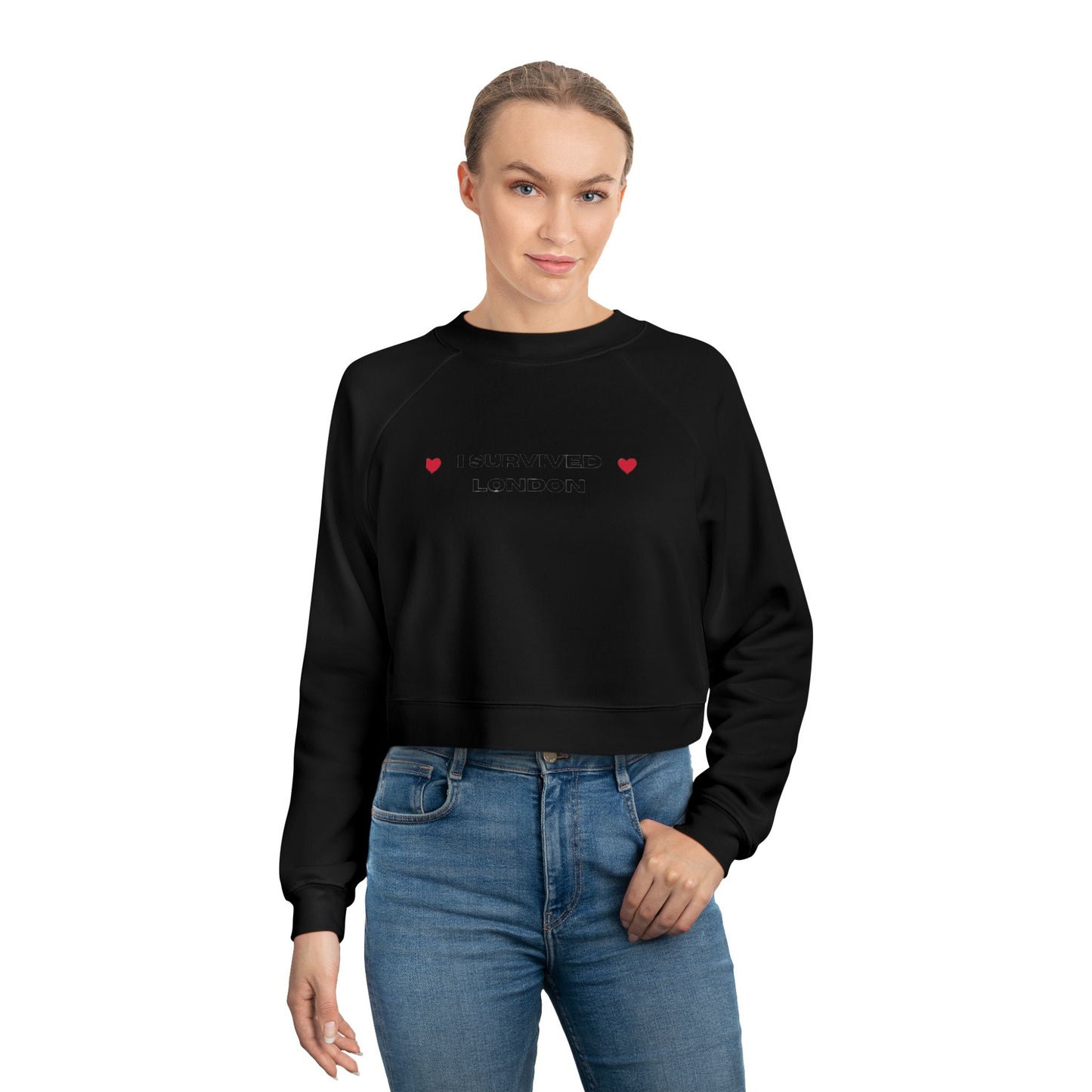 Cute Heart Graphic Women's Cropped Fleece Pullover - Cozy & Stylish Sweatshirt