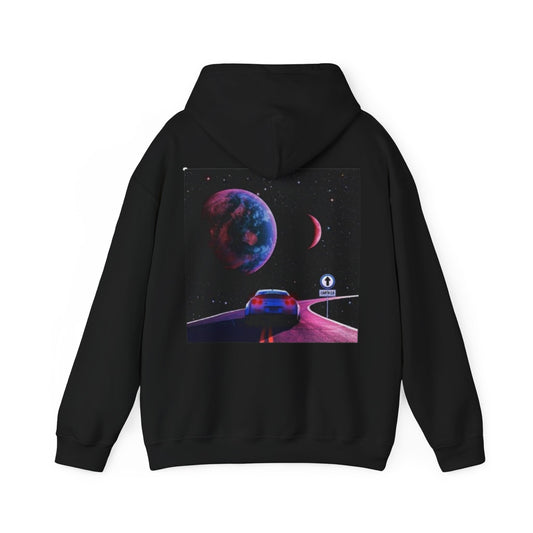 Cosmic Adventure Unisex Hooded Sweatshirt - Outer Space Road Trip Design