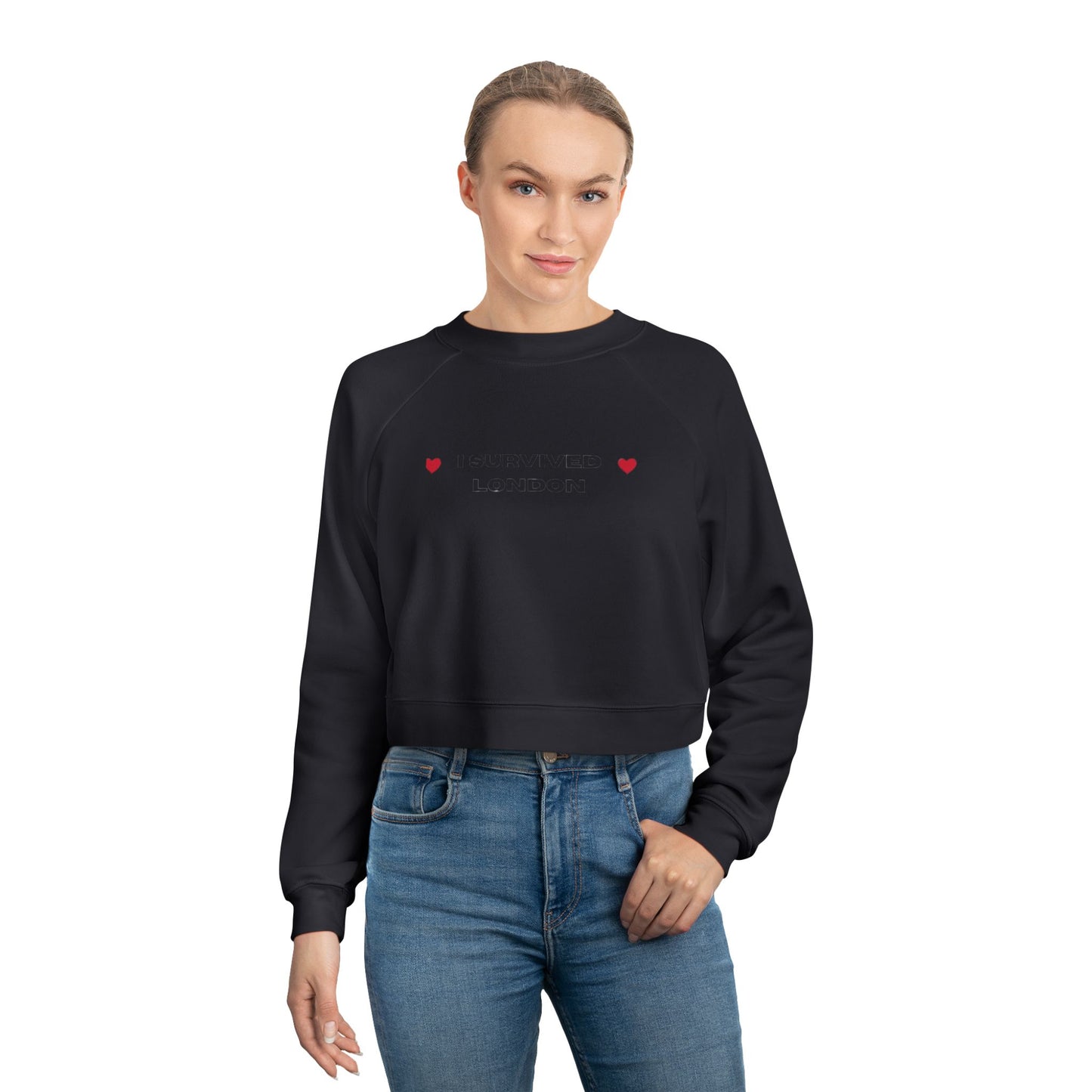 Cute Heart Graphic Women's Cropped Fleece Pullover - Cozy & Stylish Sweatshirt